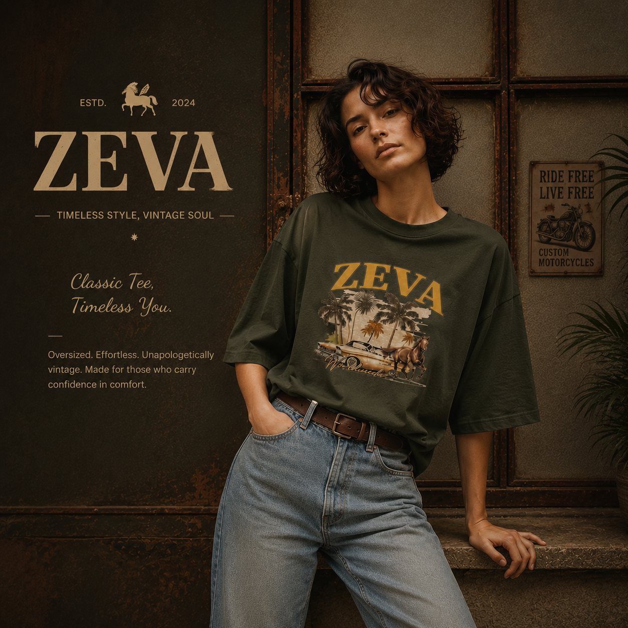 ZEVA Vintage Oversized Graphic Tee