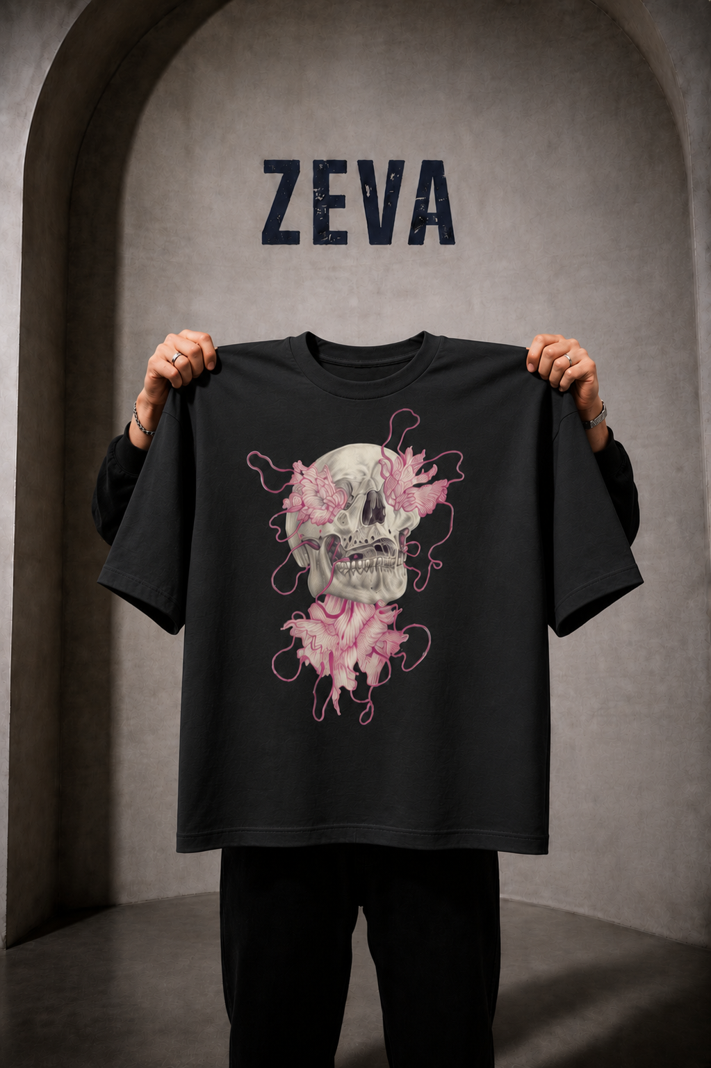 ZEVA Skull Bloom Oversized Tee