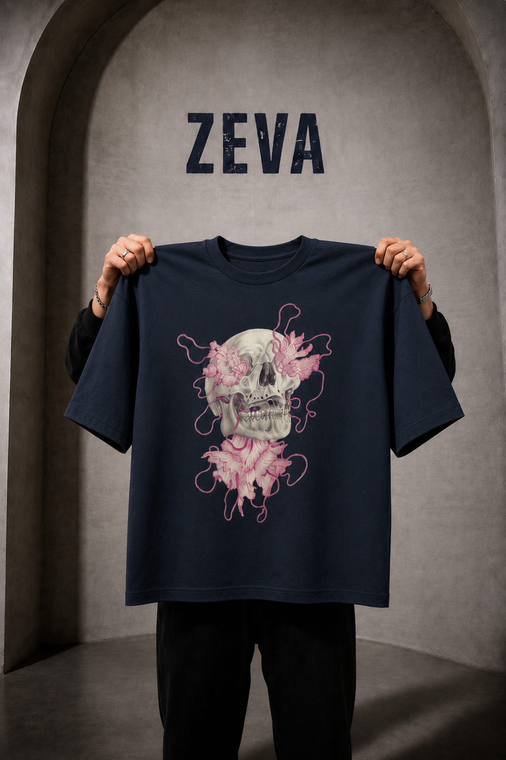 ZEVA Skull Bloom Oversized Tee